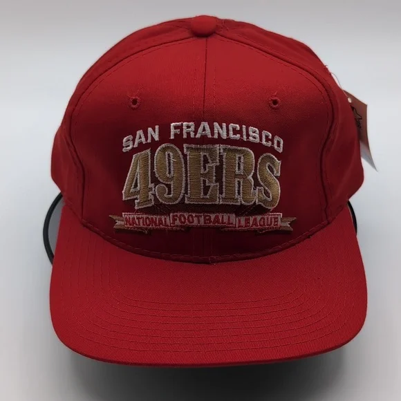 Starter|NWT Vintage NFL San Francisco 49ers Red Sports Cap Snap Back Green Brim - Picture 8 of 12